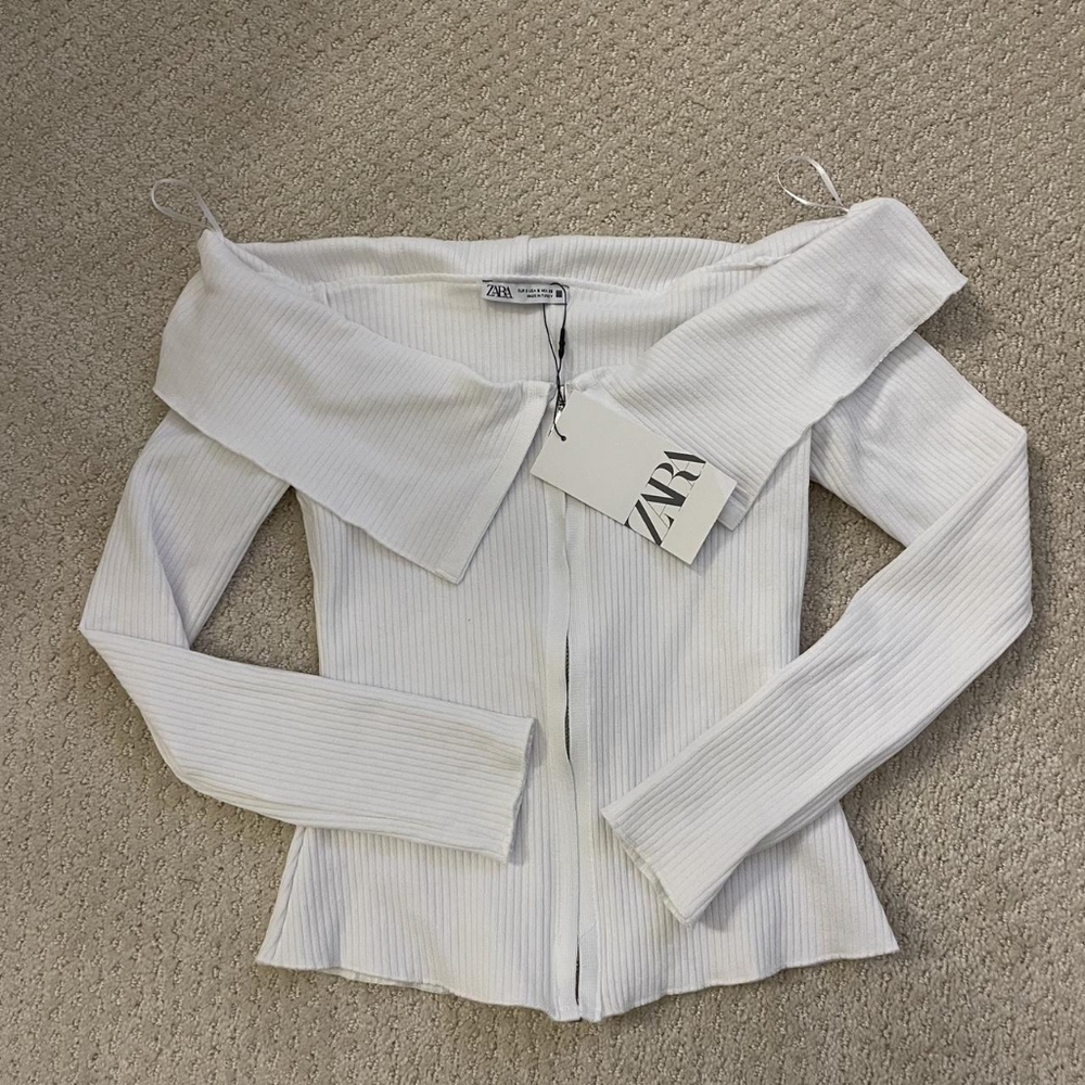Zara White Ribbed Knit Top